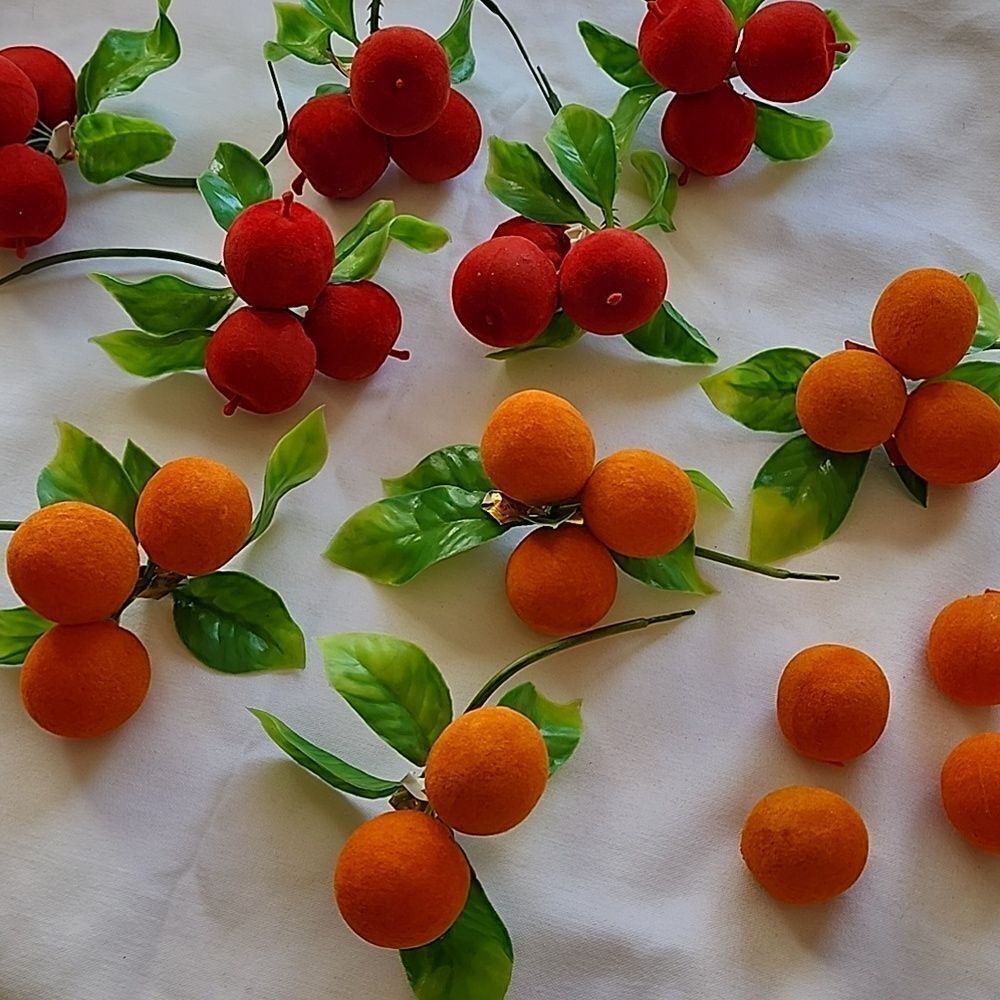 Vintage 70's Felted Fruit Decorating Picks